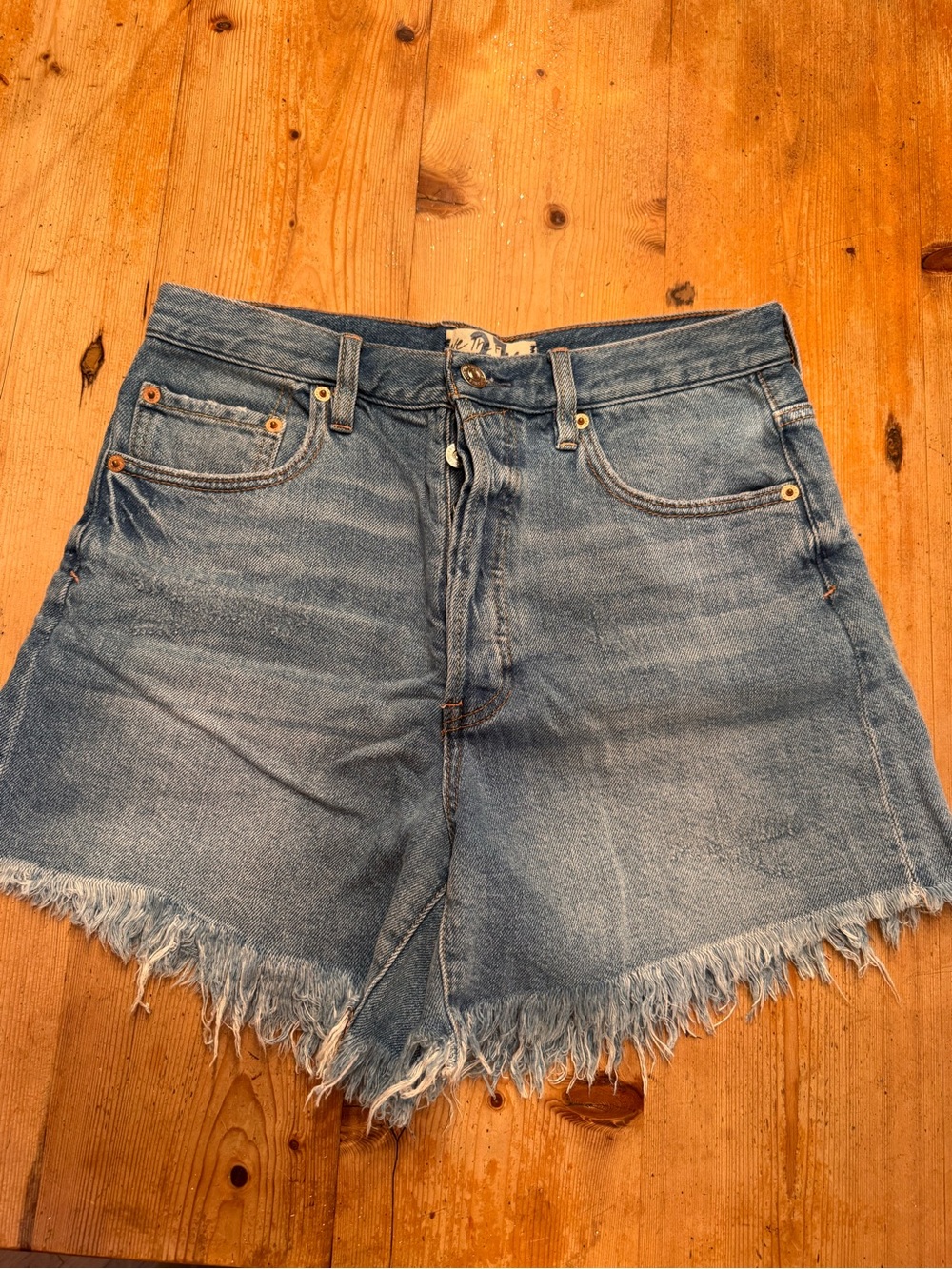 We The Free Medium Blue High-Rise Frayed Denim Shorts